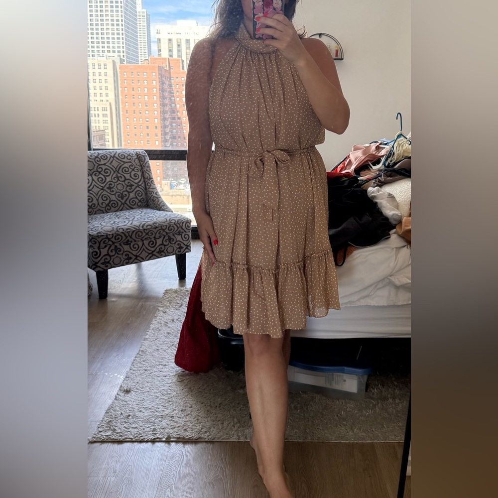 Just...Taylor Brown Polka Dot Dress